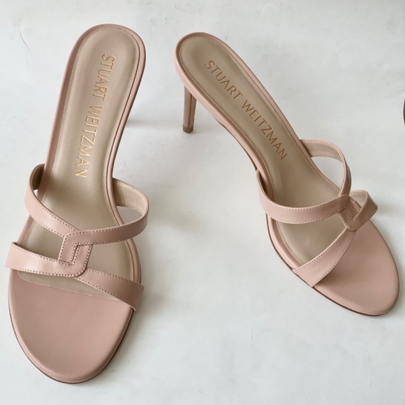 Stuart Weitzman Soiree Sleek 75 Sandal Stiletto Heel Poudre Leather Pumps 8.5 - Picture 13 of 16